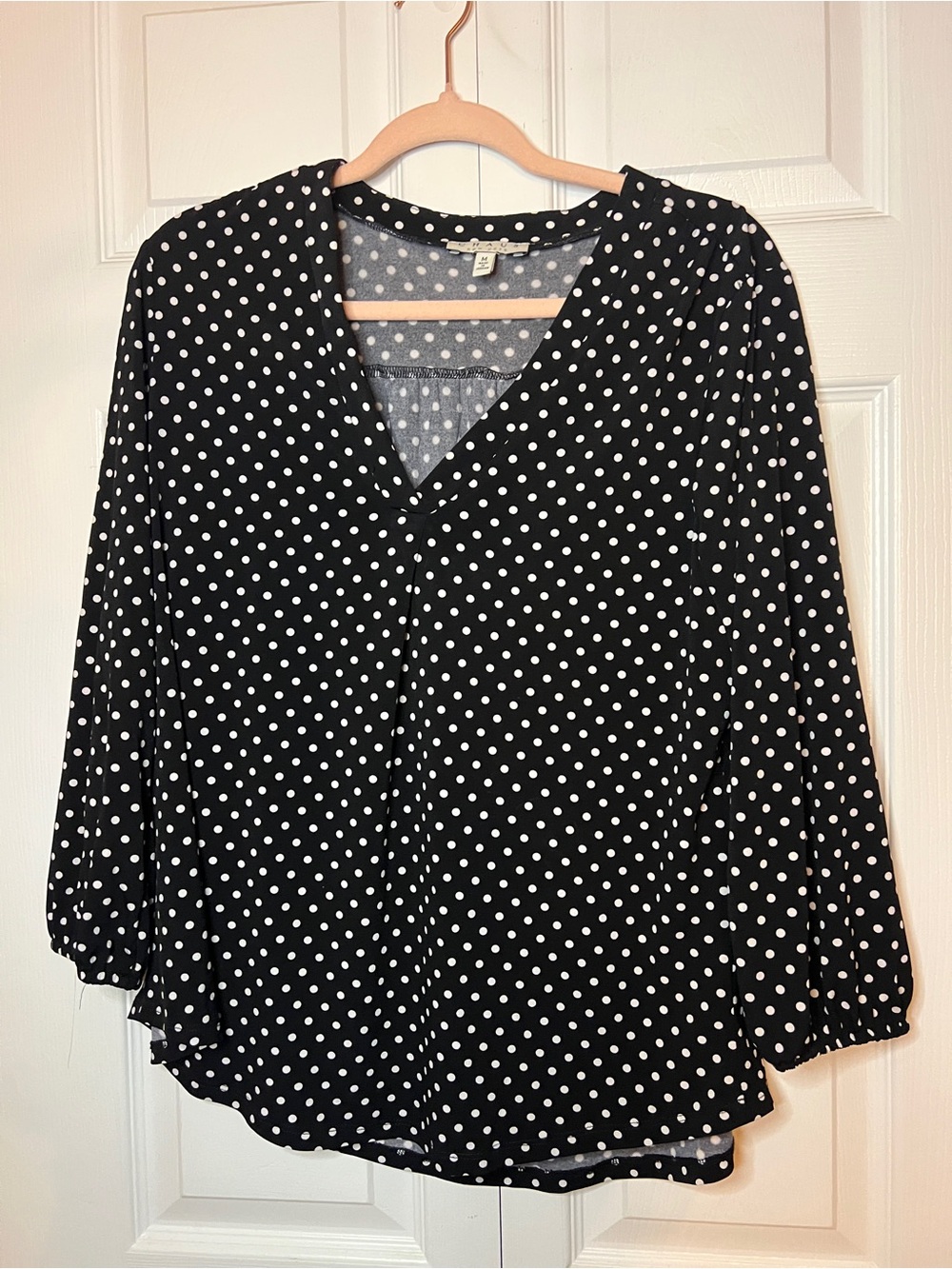 Chaus Black and White Polka Dot V-Neck Blouse